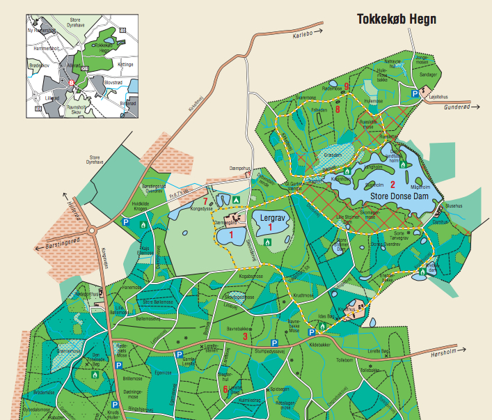 Kort over tur i Tokkekøb Hegn