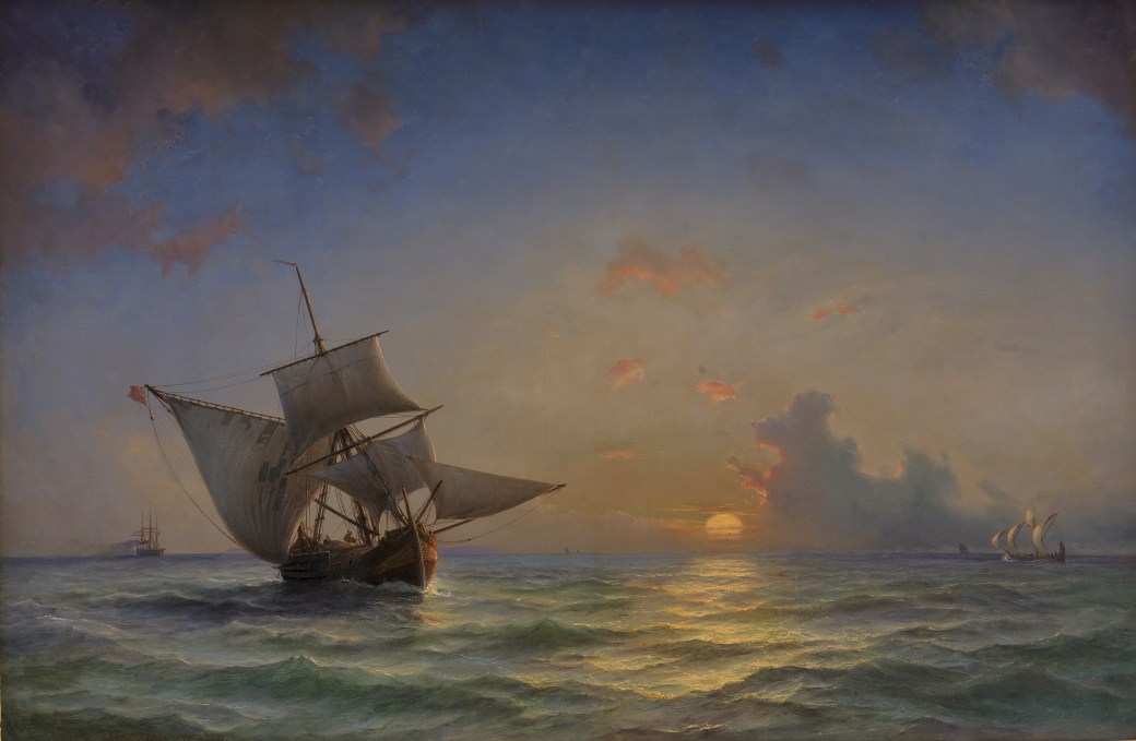 Anton Melbye (Dansk, 1818 - 1875) Marine. Solen staar naer horisonten, 1854. Statens Museum for Kunst.